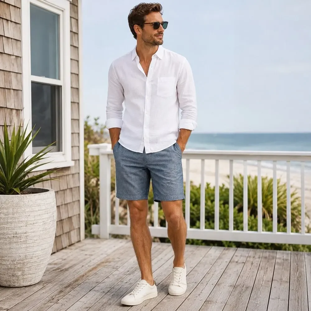J.Crew Stanton Baird McNutt Irish Linen Blend Shorts Mens 30 Blue 9”